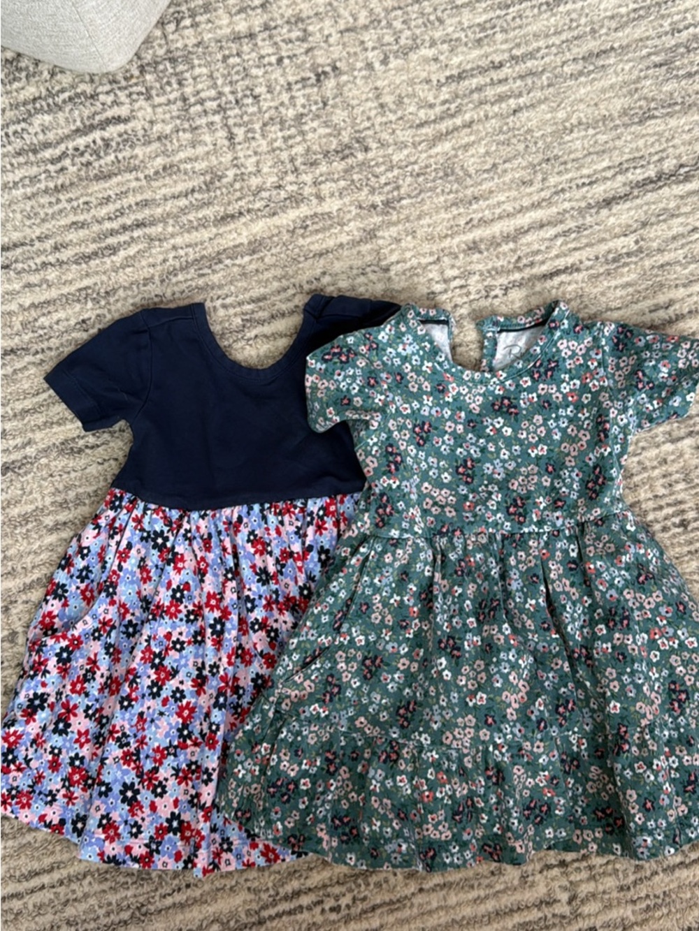 Ruffle Butts Navy & Green Floral Short Sleeve Dresses
